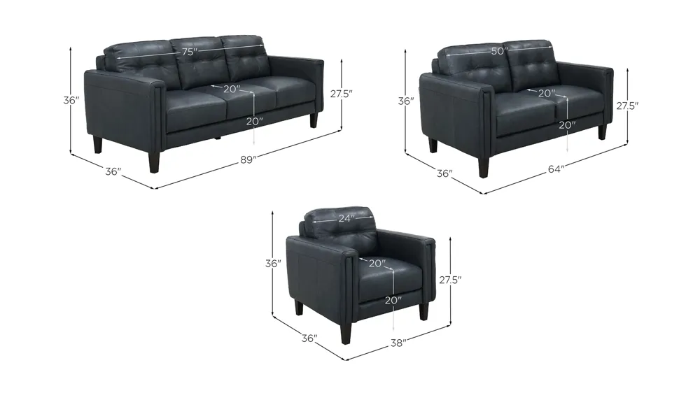 Salerno Living Room Set Dimensions