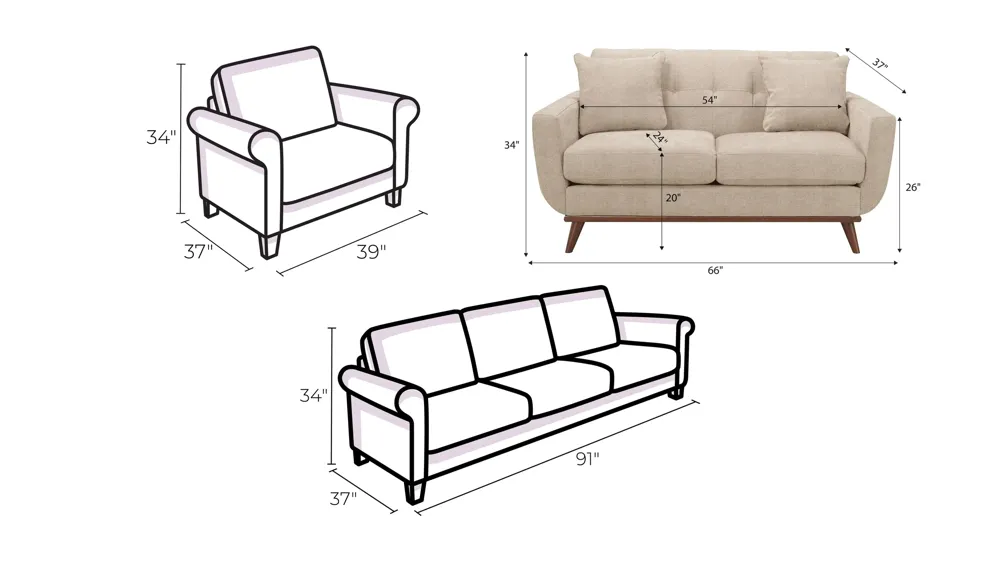 Milo Living Room Set Dimensions
