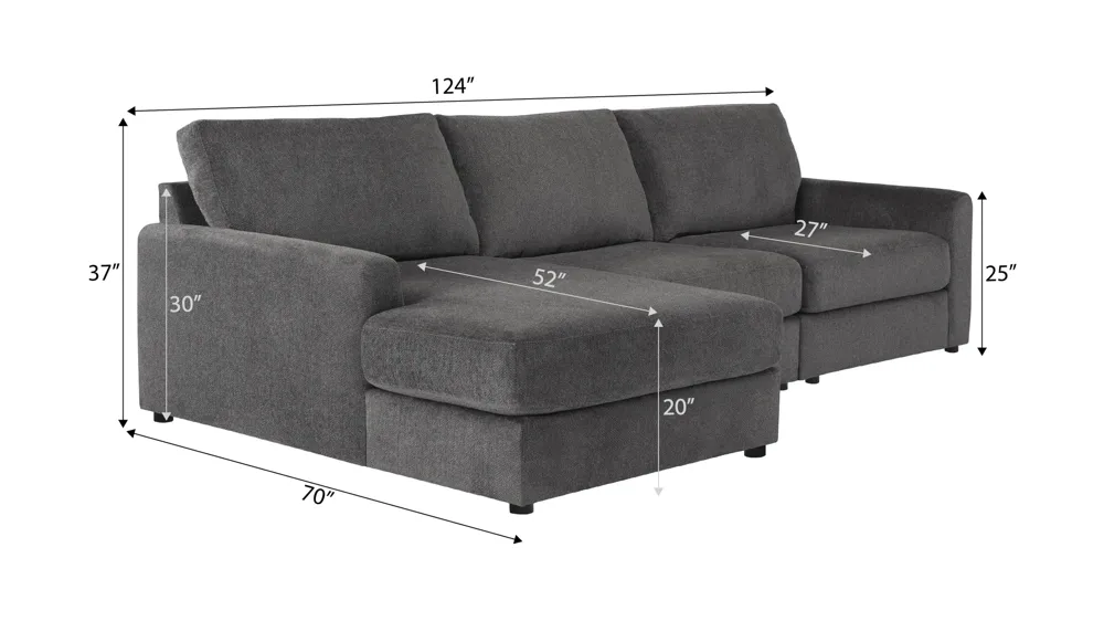 Tessa 3-pc. Sofa Chaise Dimensions