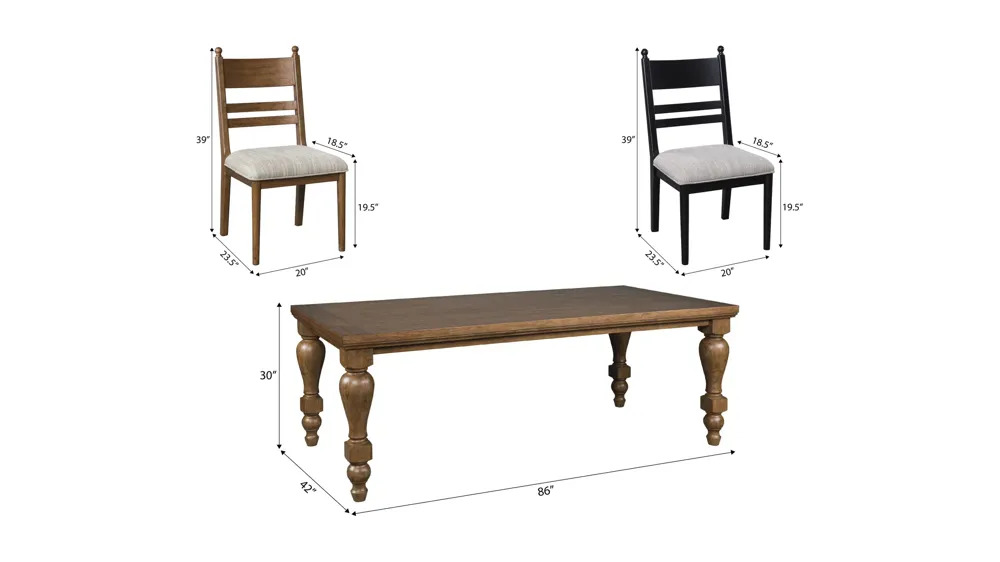 Lockwood 7-pc. Dining Set (2 Brown/ 4 Black Ladder) Dimensions