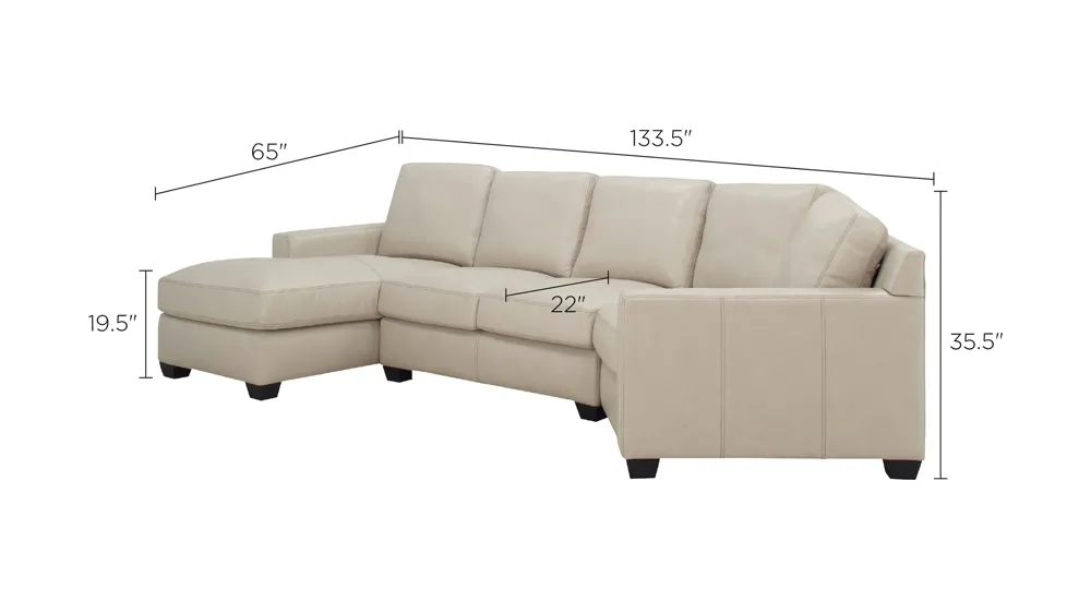 Anaheim Leather 3-pc. Sectional Dimensions