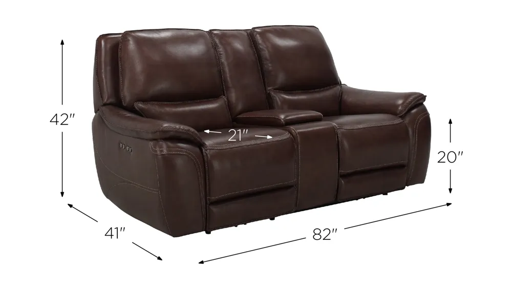 Corsello Leather Power Console Loveseat w/ Power Headrest Dimensions