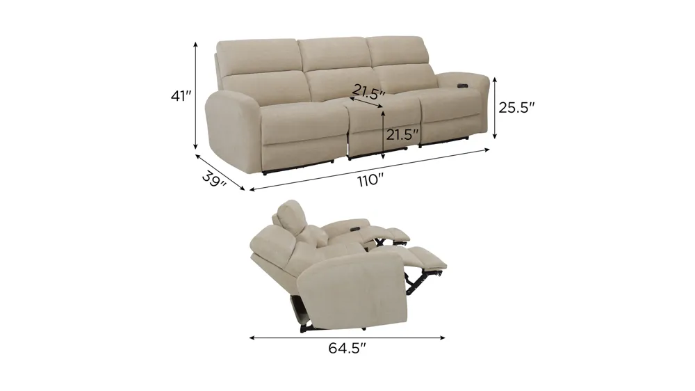 Fletcher 3-pc. Power Sofa w/ Power Headrests Dimensions