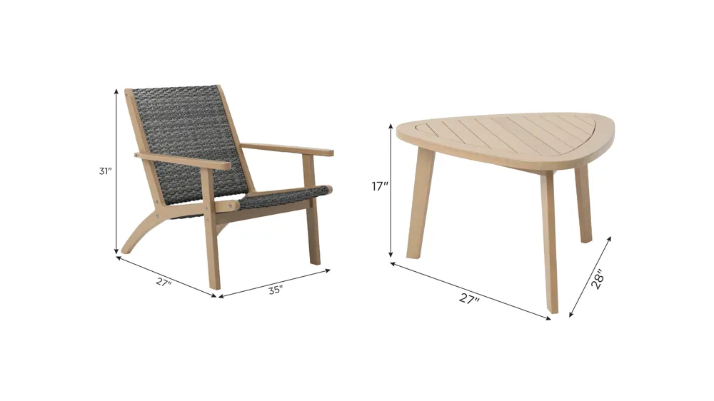 Radius 3-pc. Outdoor Patio Set Dimensions