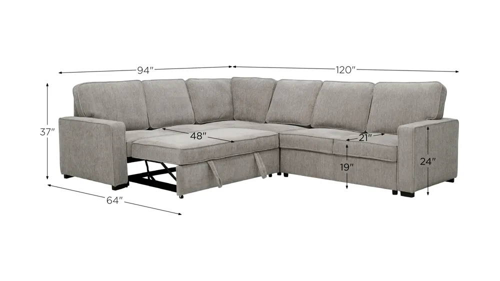 Ryle Chenille 4-pc. Sectional w/ Pop-Up Sleeper Dimensions