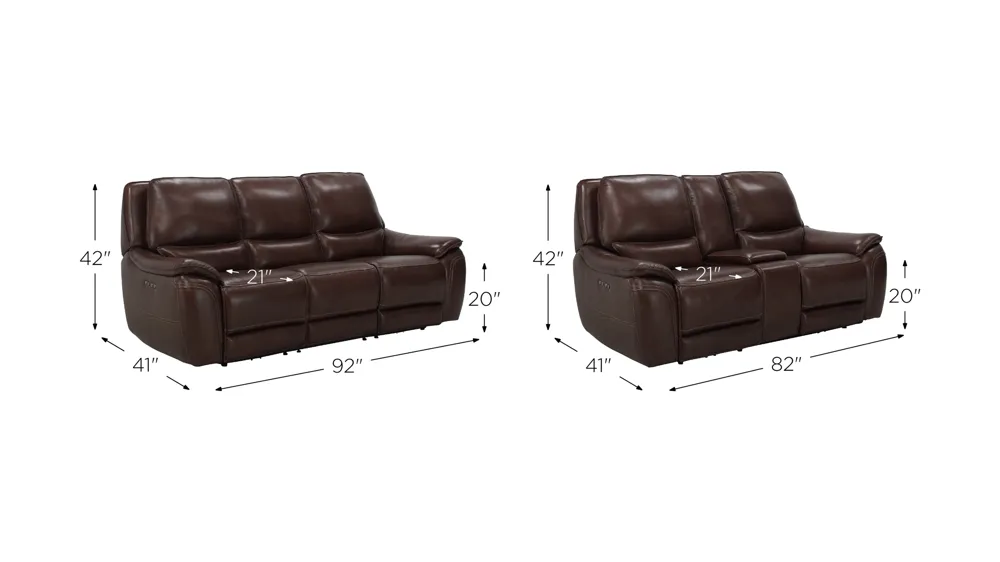 Corsello 2-pc. Leather Power Sofa and Loveseat Set Dimensions