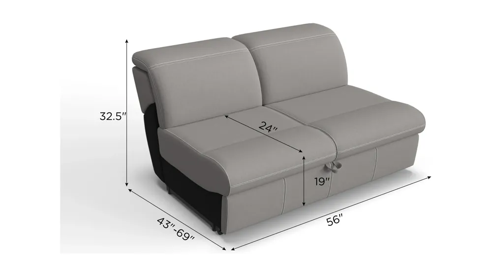 Enbright Microfiber Armless Loveseat w/ Pop Up Sleeper Dimensions