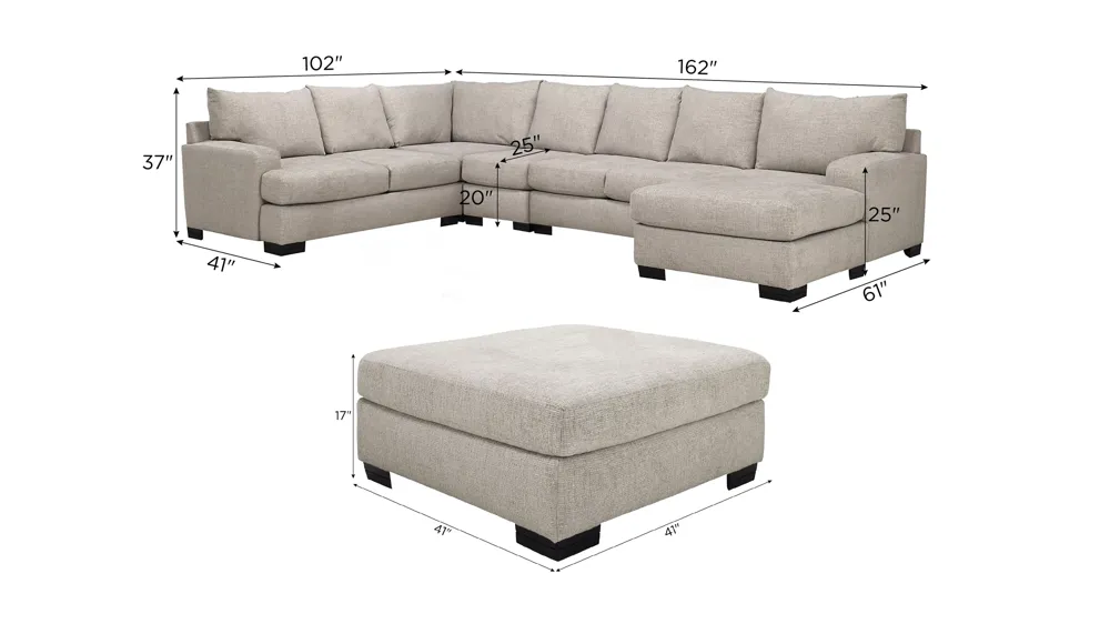 Cooper 5-pc. Sectional w/ Cocktail Ottoman Dimensions