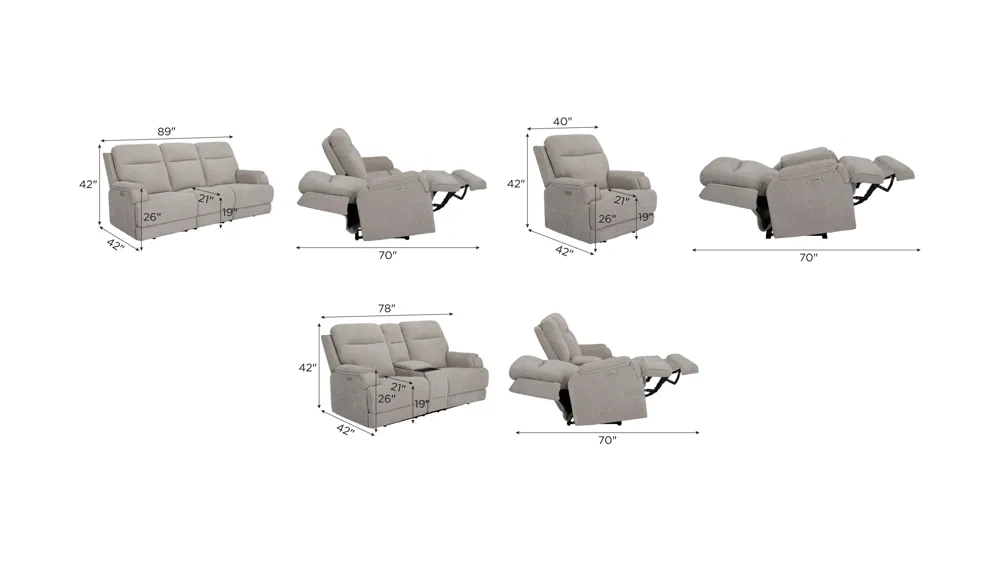 Locklan Zero Gravity Triple Power Living Room Set Dimensions