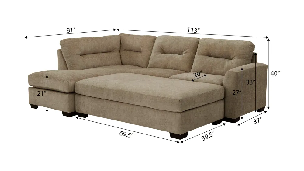 Oliver 2-pc. Section with Ottoman Dimensions