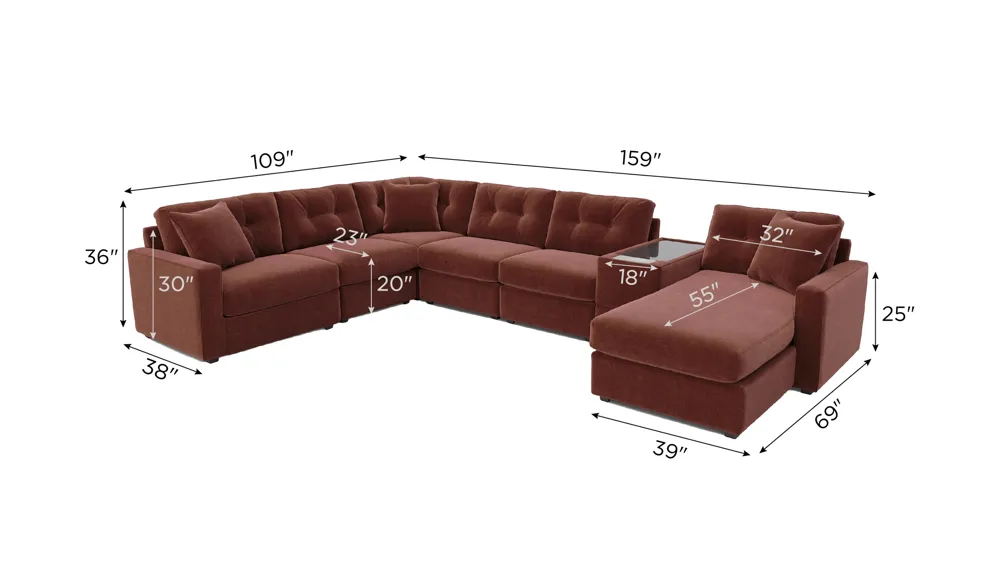 ModularOne 7-pc. Sectional w/One Power Console Dimensions