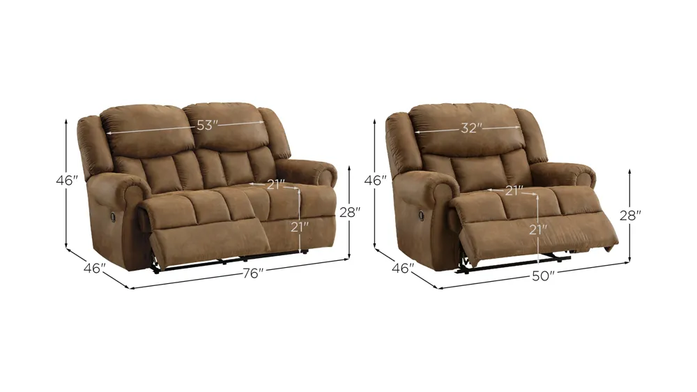 Boothbay Reclining Sofa & Loveseat Dimensions
