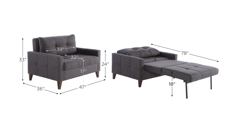 Lugano Sleeper Chair and a Half Dimensions