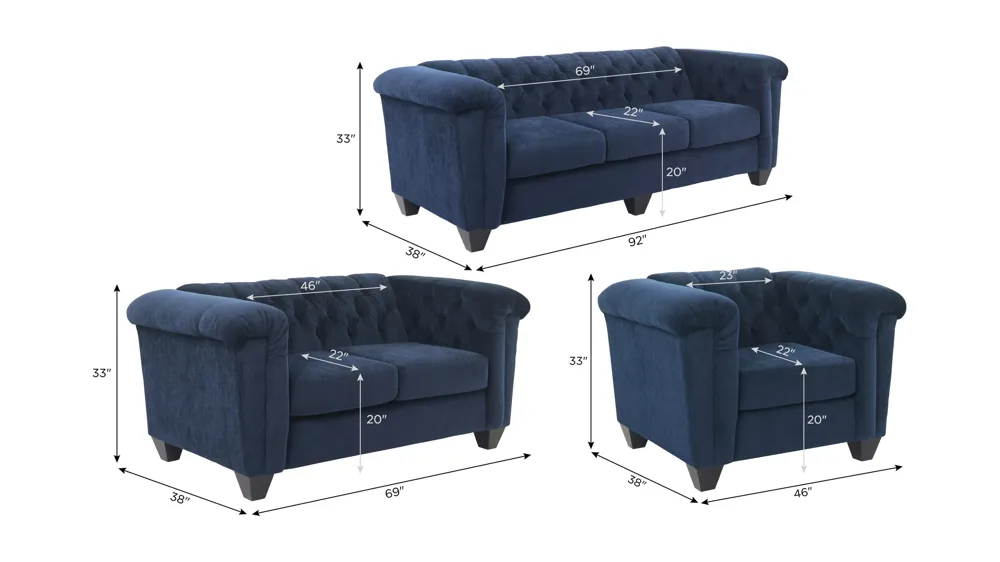 Lush Living Room Set Dimensions