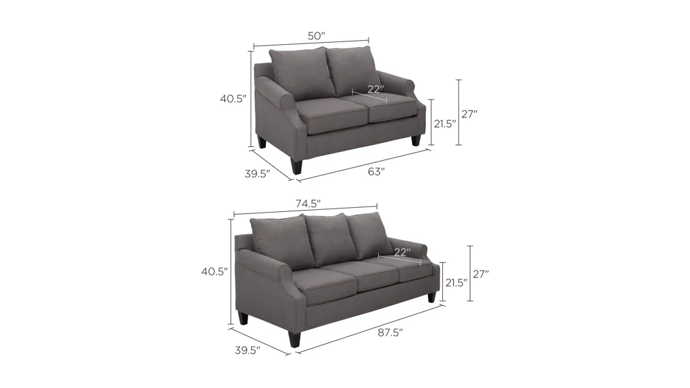 Laiken 2-pc. Sofa and Loveseat Set Dimensions