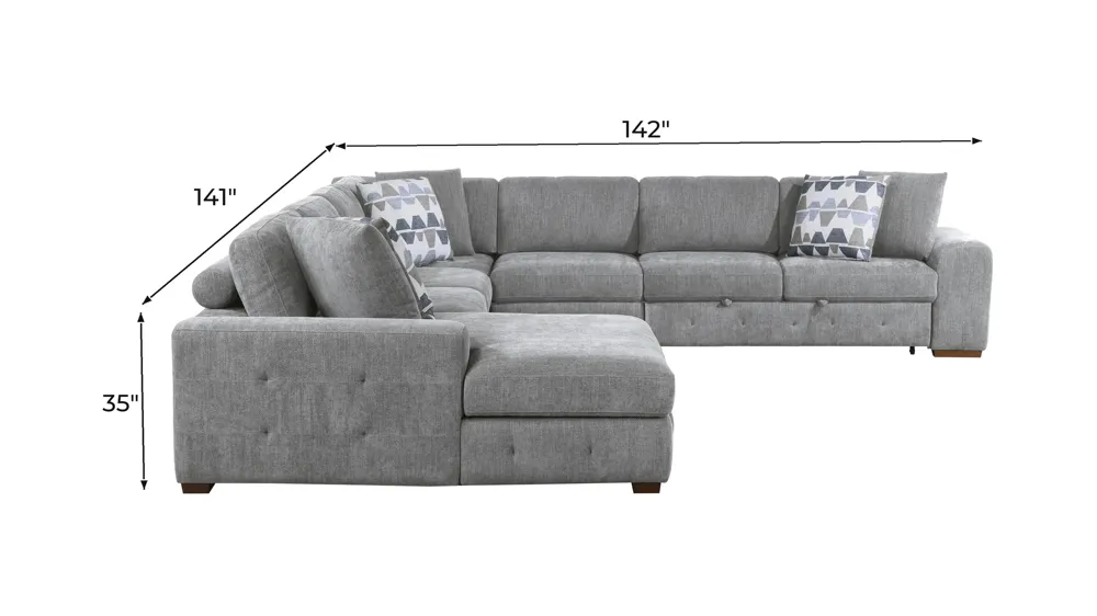 Dolman 5-pc. Sectional with Pop-Up Sleeper Dimensions