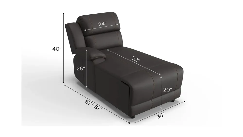 Kerridon  Left Arm Facing Pushback Chaise Dimensions