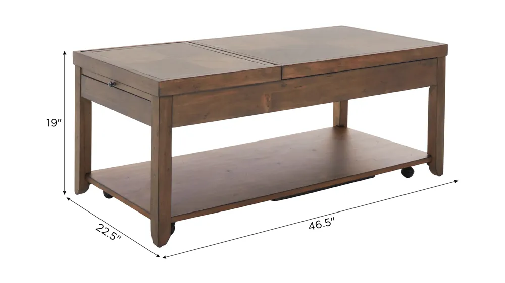 Mitchell Half Lift-Top Cocktail Table w/ Casters Dimensions