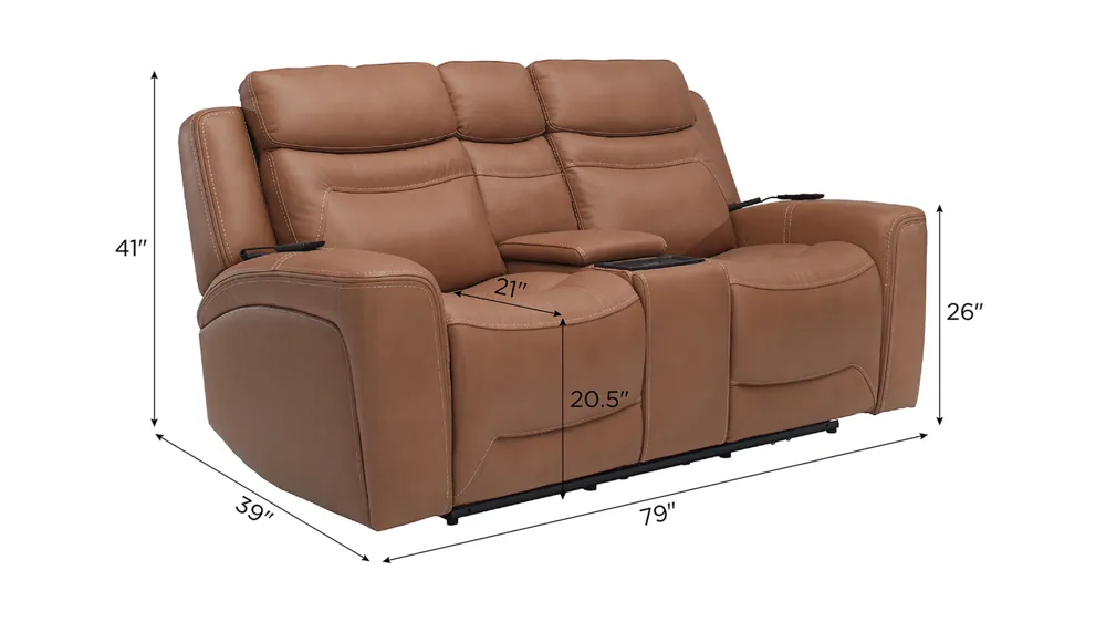 Morgenthal Power Console Loveseat w/Power Headrest, Lumbar, Heat and Massage Dimensions