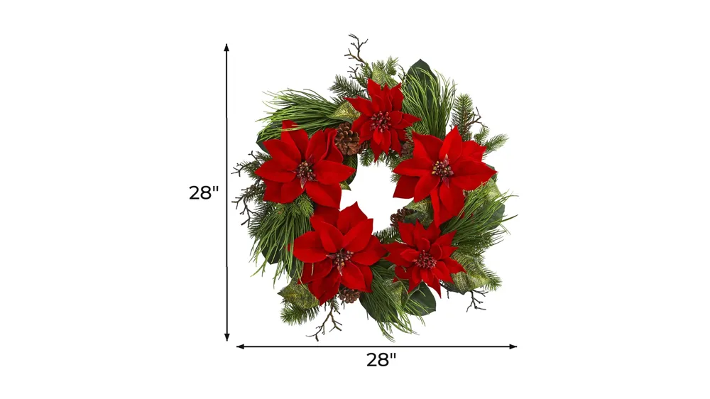 Poinsettia and Pine Artificial Wreath Dimensions