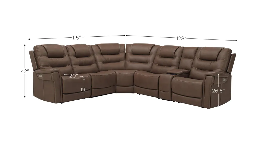 Danbury 6-pc. Power Sectional w/ Power Headrest and Lumbar Support Dimensions