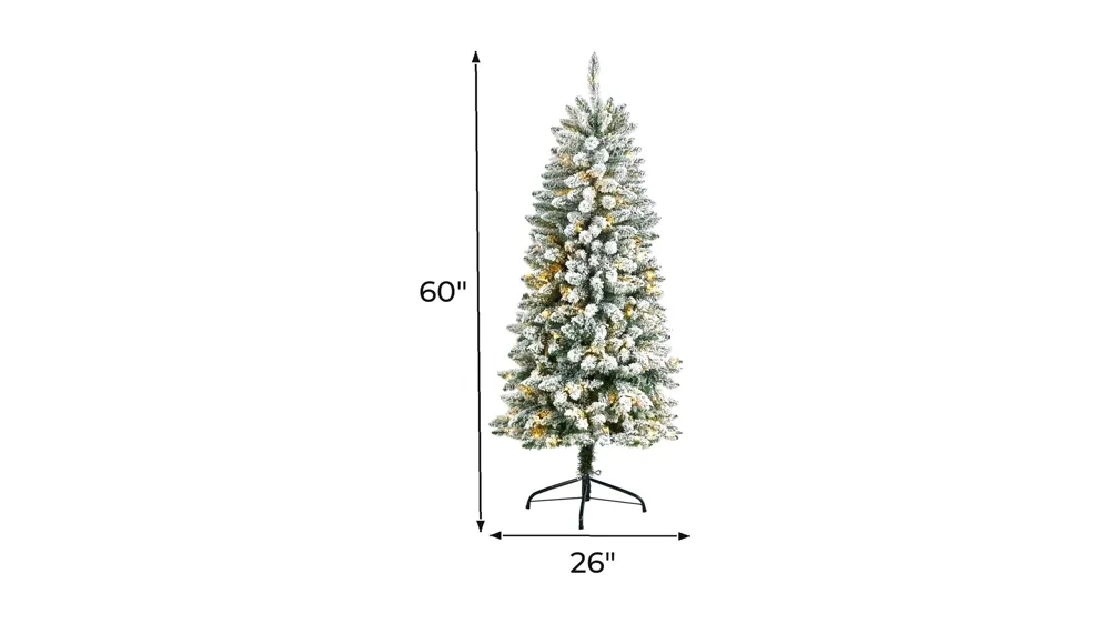 5' Slim Flocked Fir Artificial Christmas Tree with Warm White LED Lights and Bendable Branches Dimensions