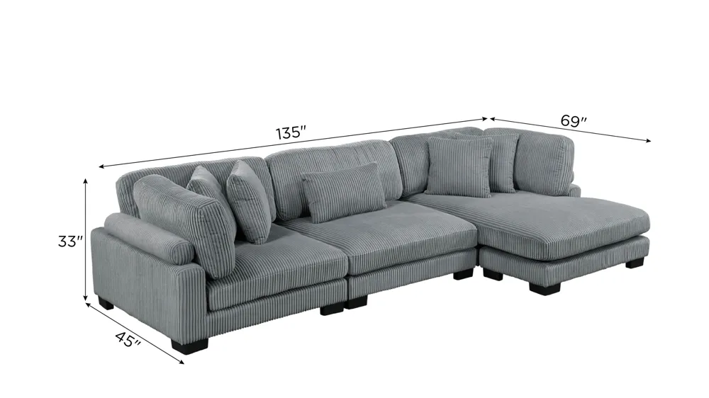 Maverick 3-pc. Sofa Chaise Dimensions