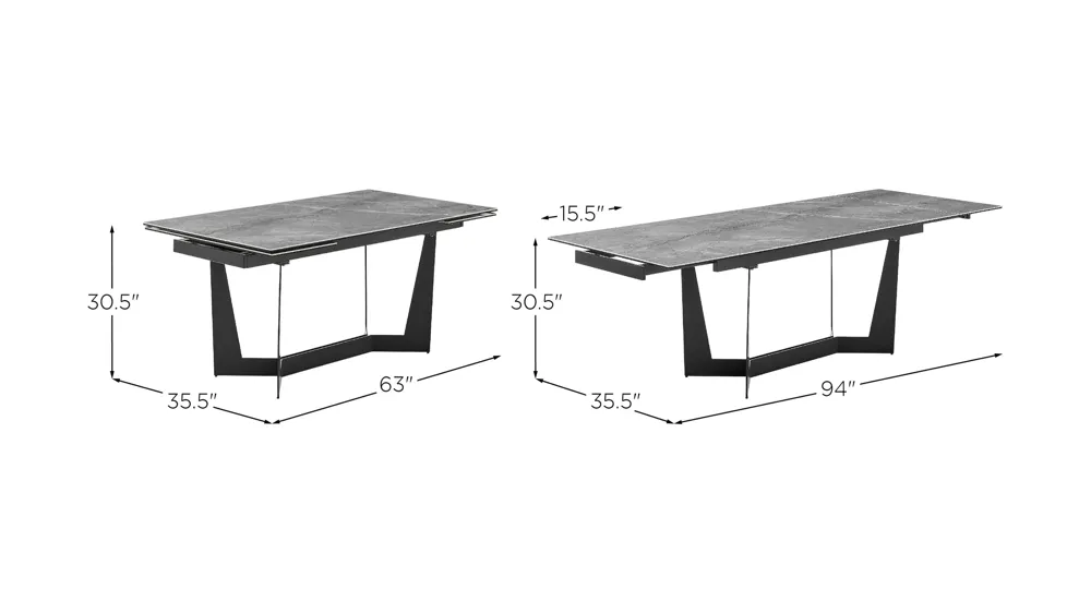 Mateo 95" Extension Table Dimensions
