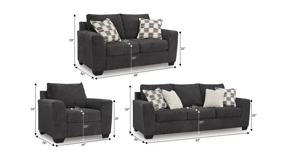Loreo 3-pc. Living Room Set Dimensions