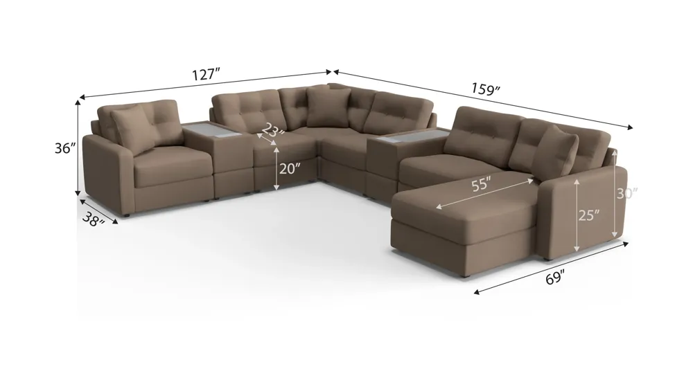 ModularOne 8-pc. Sectional w/Two Power Consoles Dimensions