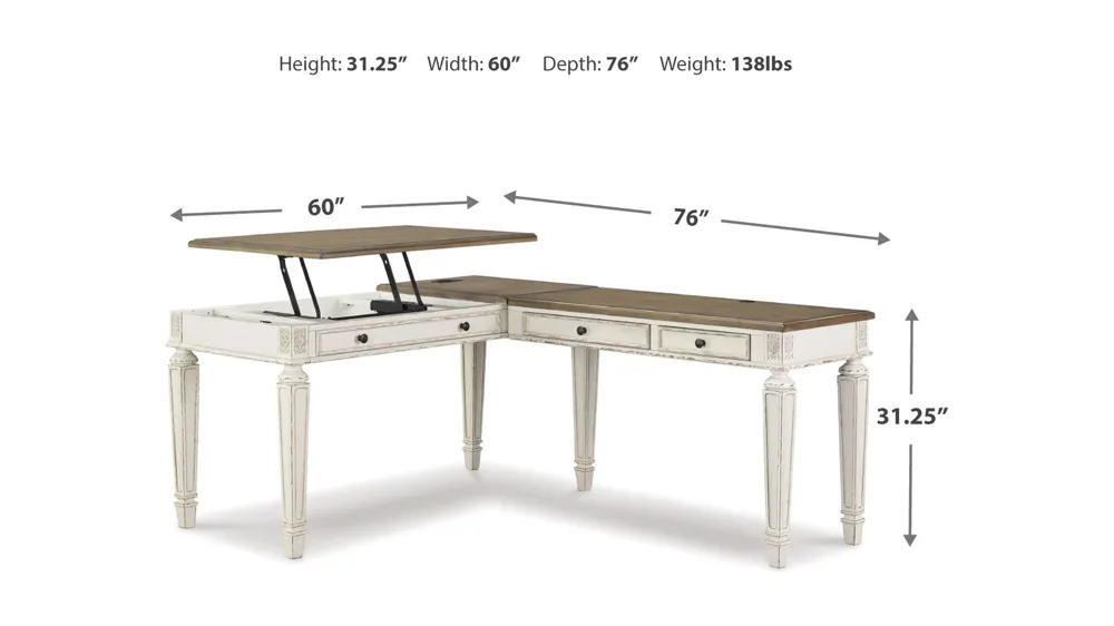 Realyn 2-pc. Lift Top L-Desk Dimensions