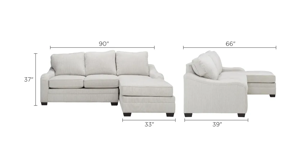 Caid 2-pc. Chenille Sectional Sofa Dimensions