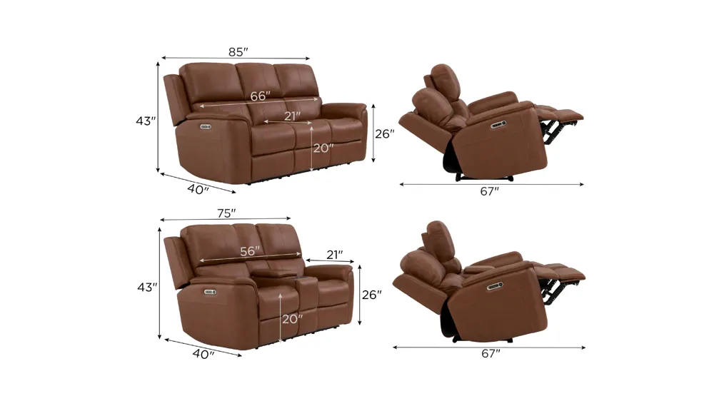 Henrick Triple Power Leather Living Room Set Dimensions