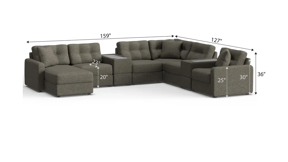 ModularOne 8-pc. Sectional w/One Power Console Dimensions