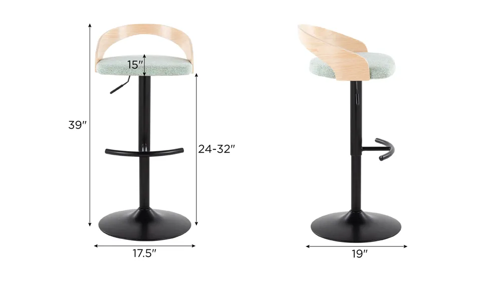 Grotto Adjustable Barstool - Set of 2 Dimensions