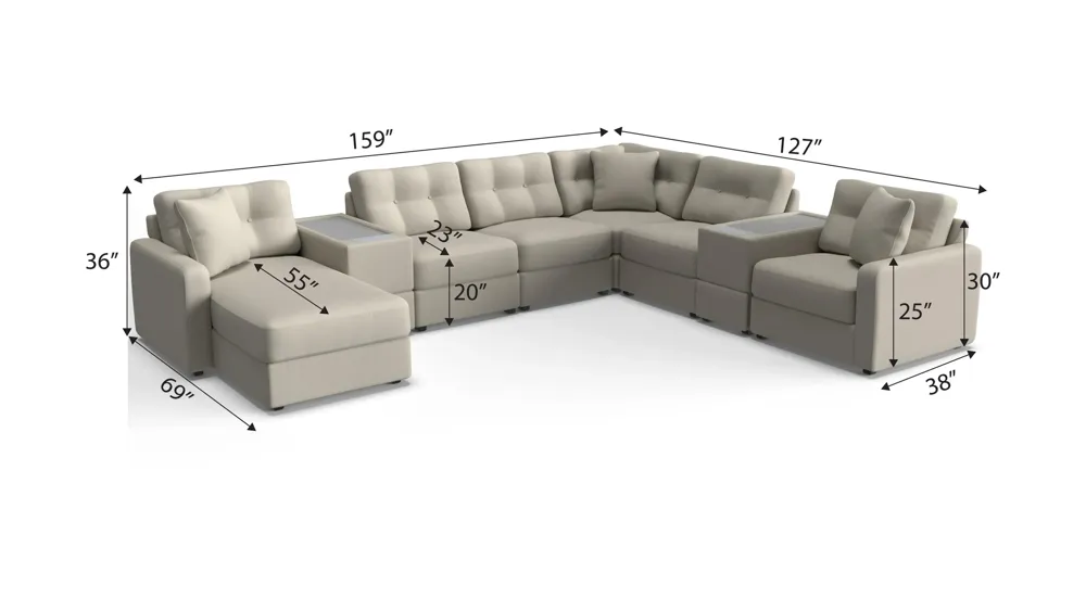 ModularOne 8-pc. Sectional w/Two Power Consoles Dimensions