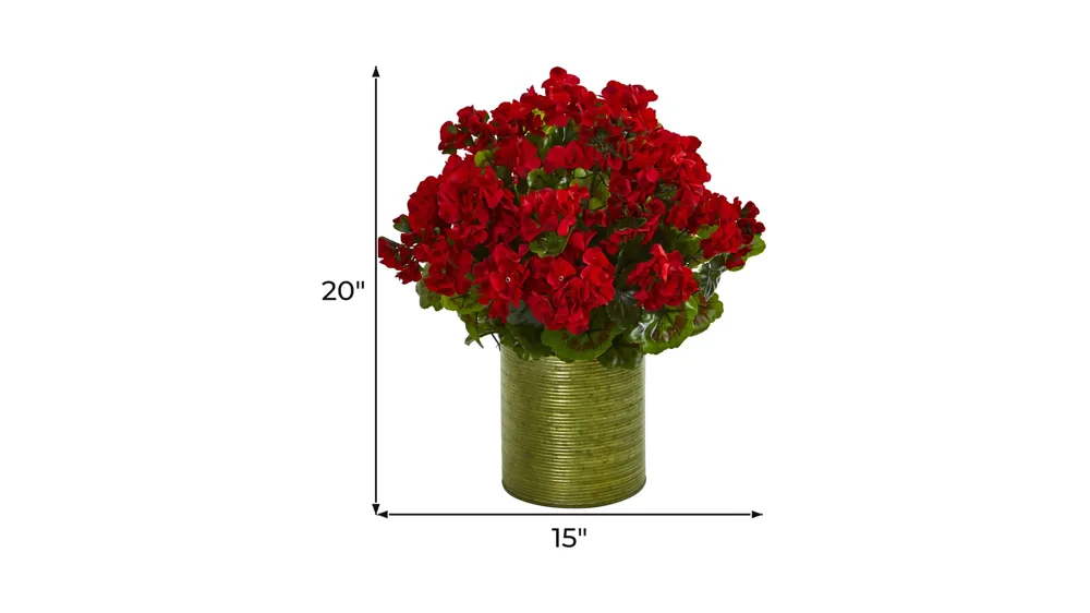 Geranium Artificial Plant in Metal Planter UV Resistant (Indoor/Outdoor) Dimensions