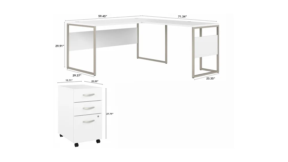 Steinbeck L-Shaped Writing Desk w/ File Cabinet Dimensions