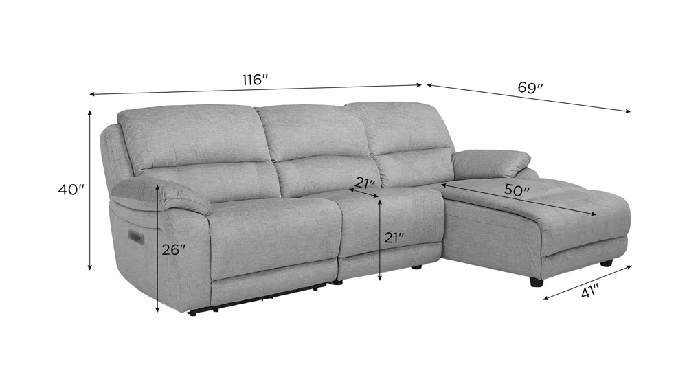 Marley 3-pc. Power Sectional Dimensions