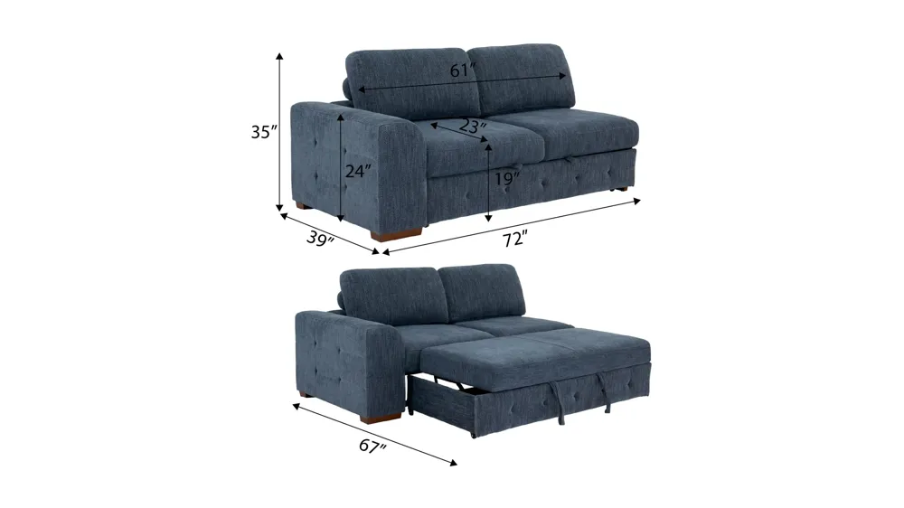 Dolman Left Arm Facing Loveseat with Pop-Up Sleeper Dimensions