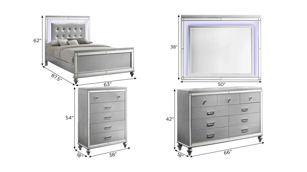Valentino 4-pc. Bedroom Set Dimensions