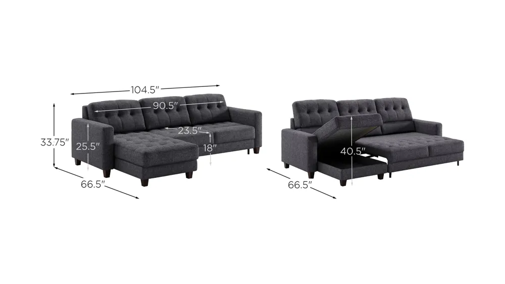 Noah Full XL Reversible Sectional Sleeper Dimensions
