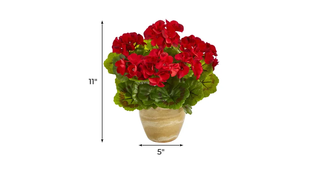 11in. Geranium Artificial Plant in Ceramic Planter (Indoor/Outdoor) Dimensions