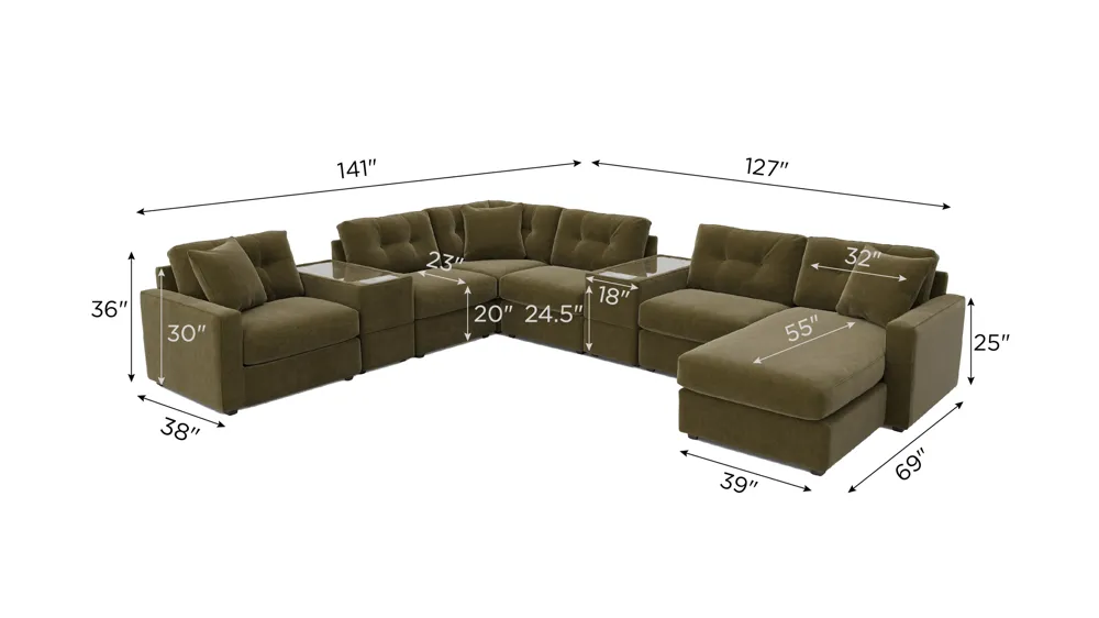 ModularOne 8-pc. Sectional w/Two Power Consoles Dimensions