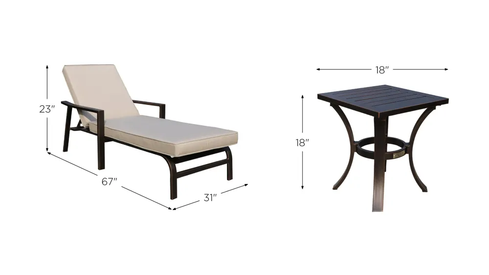 Genoa Outdoor 3-pc. Adjustable Chaise Set With End Table Dimensions