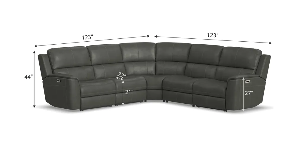 Henrick 5-pc. Triple Power Leather Sectional Dimensions