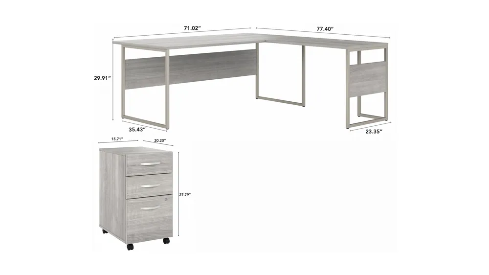 Steinbeck L-Shaped Desk w/ File Cabinet Dimensions