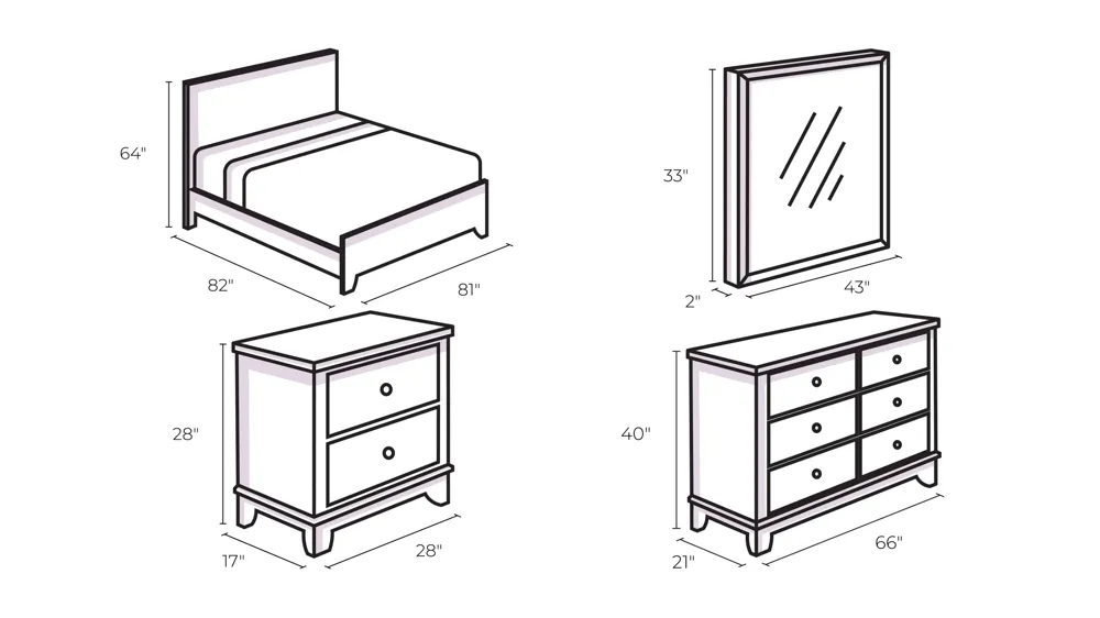 Hollywood Hills 4-pc. Upholstered Bedroom Set Dimensions