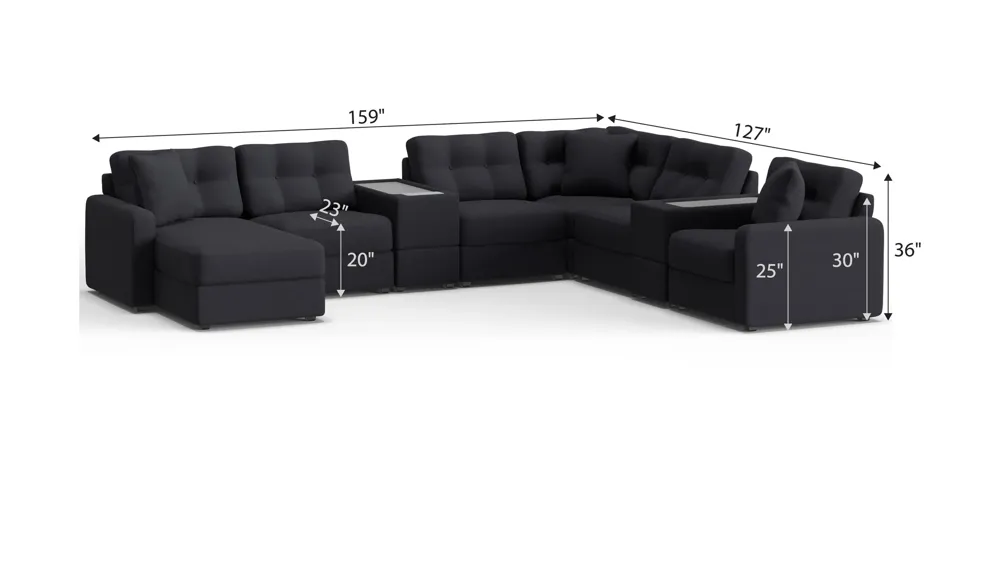 ModularOne 8-pc. Sectional w/One Power Console Dimensions