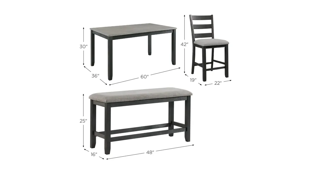 Glenwood 6-pc. Dining Set w/ Bench Dimensions